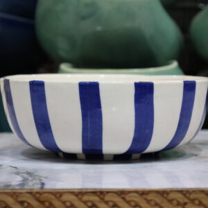 Handmade Ceramic Bowl – Royal Blue Stripe Pattern