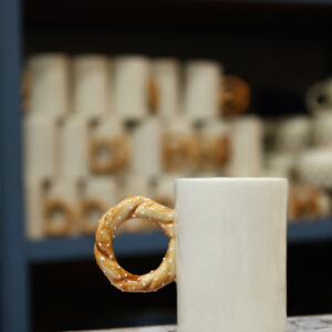 Handmade Ceramic Mug with Pretzel Handle – White
