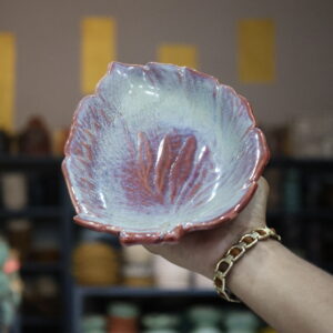 Handcrafted Leaf Shape Ceramic Bowl – Violet Pink & Blue Glaze