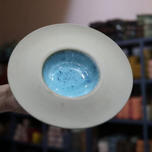 Handmade Turquoise Blue Crackle Center Ceramic Dinner Plate