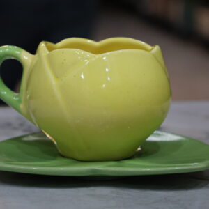 Handcrafted Tulip Flower Ceramic Cup & Saucer – Yellow Green
