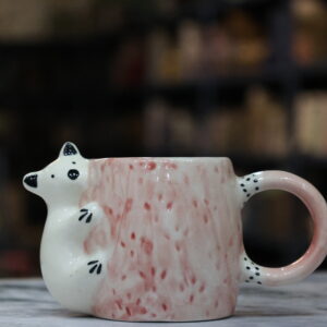 Handmade Bear Shape Ceramic Mug – Pink & White