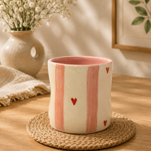 Pink Stripe Heart Mug